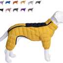 Warm Dog Coat, 4 Legs Covered Waterproof Windproof Reflective Jacket, Zippered Adjustable Outdoor Snow Vest for Small Medium Large Dogs Yellow XXXXL