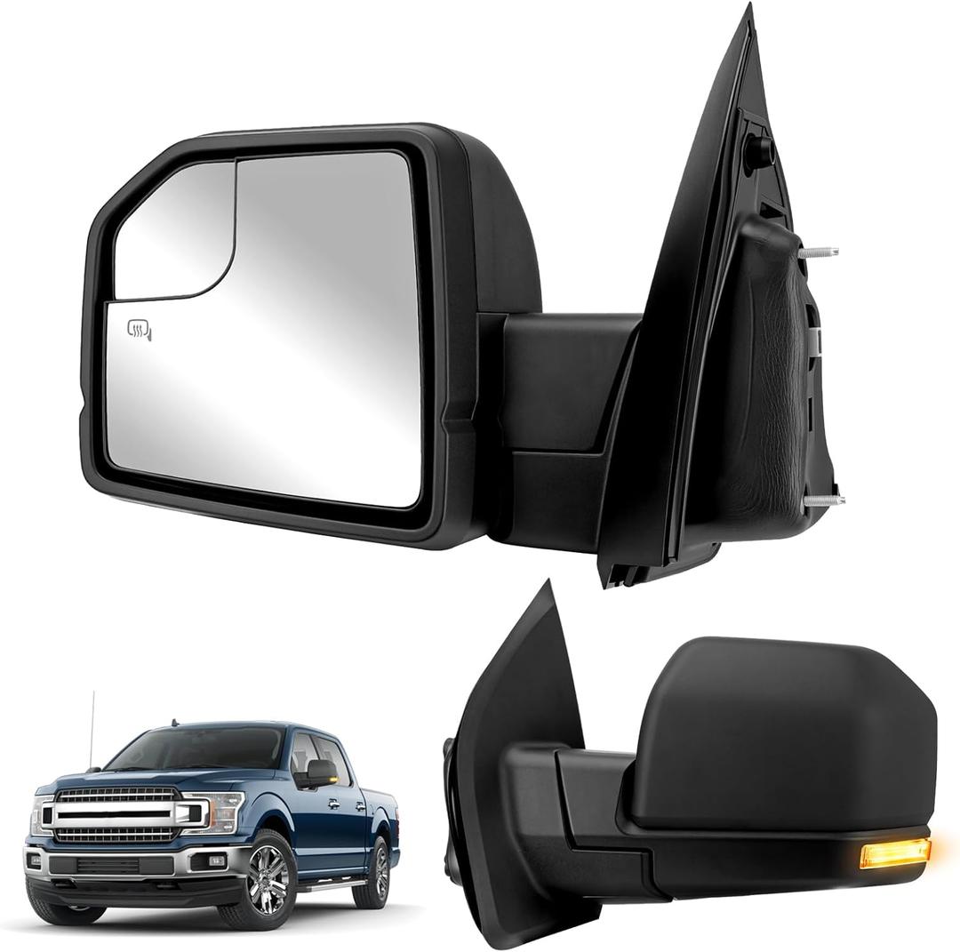 Left Driver Side 6 Pins Rear View Door Mirror Assembly Compatible with 2015-2020 Ford F-150 with Power Heated Turn Signal Light Blind Spot Glass Replace# FL3Z-17683-CC, FL3Z-17683-CB, FL3Z-17683-CA