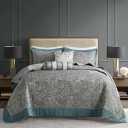 Madison Park Reversible Jacquard Quilted King Bedspread Set Teal, 5pc