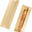 50 Pcs Brown Baguette Bread Bags, 13" Paper Bags with Window, Clear Bread Bags with Sticker, Long Size Bags, Packaging for Baked Goods(13" Brown)