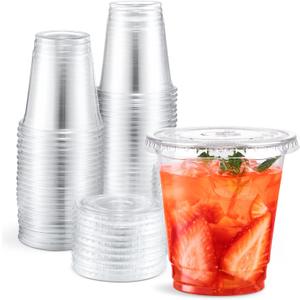 Eupako 8 oz Plastic Cups with Lids 100 Sets, Disposable Clear Cups with Lids, Cold Drink Containers for Beverage, Parfait, Smoothie