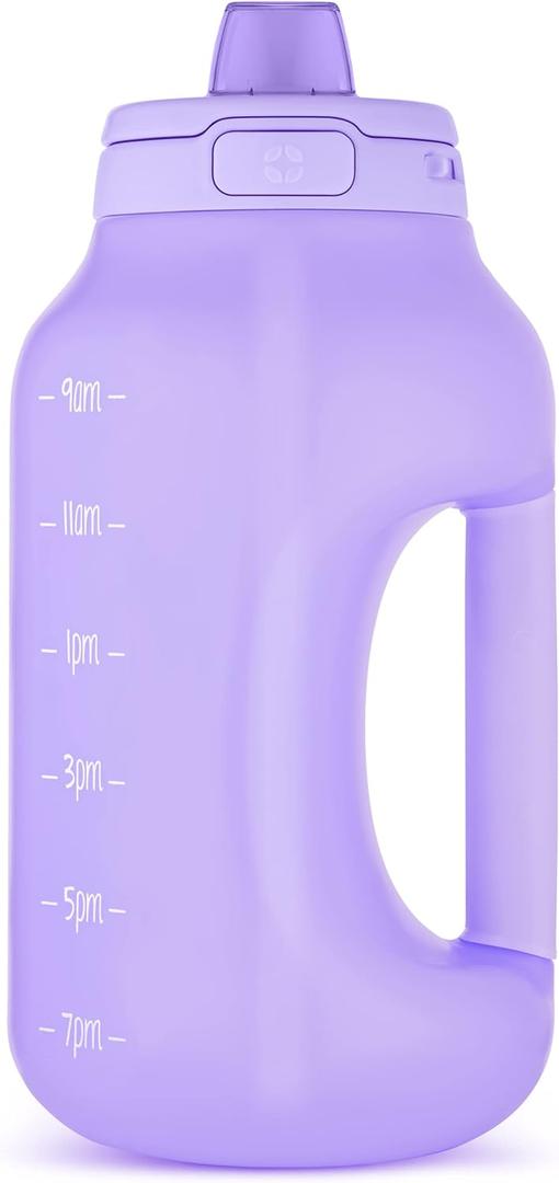 Ello Hydra 64oz Half Gallon Water Jug with Handle and Motivational Time Markers for All Day Hydration, Plastic Reusable Water Bottle with Straw and Locking, Leak Proof Lid, BPA Free (Lilac)