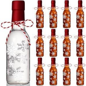 Sieral 12 Pcs Christmas Coquito Swing Top Glass Bottle with Lid 5 oz Clear Flip Top Beer Brewing Bottle with Airtight Cap Heat Shrink Cap and Rope for Homemade Milk Eggnog Drinks Xmas Party(Snowflake)