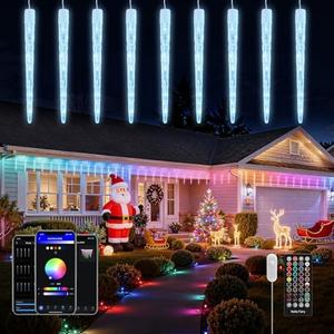 Brightown Smart Icicle Lights for Outside - 31.2ft with 20 Tubes 100 LED Color Changing Icicle Christmas Lights Decoration - APP Controlled RGB Customize Display DIY Dynamic Lighting Effect