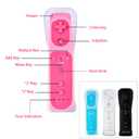 DTianSir 4Pack Motion Plus Wii Remote Controllers with Silicone Case & Wrist Strap,Wii Remote Controllers with Built in Motion Plus Compatible for Wii U Consoles (Pink+Light Blue+White+Black)
