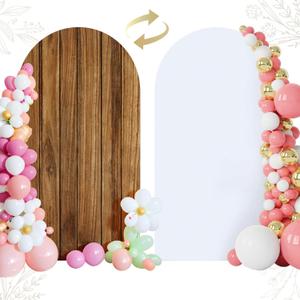 OurWarm 7.2FT Wood Arch Cover, White Spandex, Wedding, Birthday, Baby Shower, 2-Sided Round Top