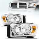 Front Headlight Assembly for 2006-2008 DODGE RAM 1500/2006-2009 DODGE RAM 2500, 3500 Pickup - Replacement Headlamp, Front Bumper Lights (Chrome-Amber)