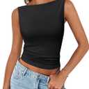 Trendy Queen Women Going Out Summer Tank Tops Spring Casual Basic Cute 2026 Sleeveless Shirt Vacation Fashion Outfit Clothes (Large, Black)