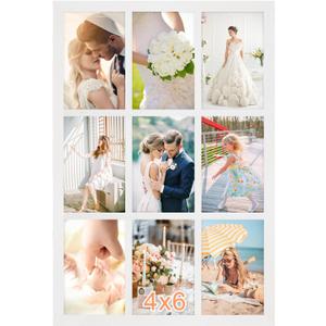 4x6 Oak Wood Picture Frames Collage Wall Decor White, Solid Oak Wooden Family Photo Collage Frame 9 Openings, Glass Front, Wall Hanging Display 9 4x6 Pictures, 11.5x17.5-9 openings