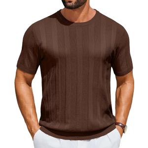 COOFANDY Mens T-Shirts Short Sleeve Knit Shirt Crew Neck Sweater Fashion Casual Textured Pullover Tees (Brown, XXXL)