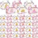 Dunzoom 24 Pcs Princess Party Favors Boxes Little Princess Goodie Treat Candy Boxes with Handles Pink Gift Container for Birthday Party Baby Shower Supplies