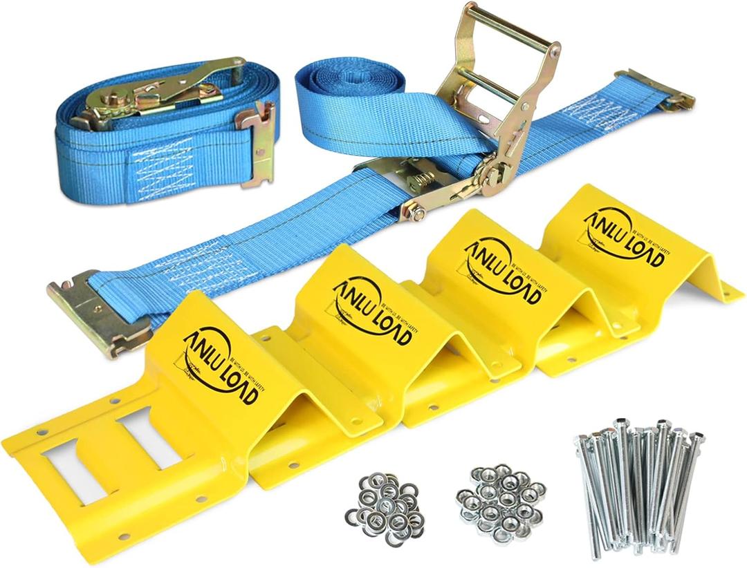 ANLULOAD Wheel Chock Tie Down Kit,Trailer Tire Ratchet Straps,E Track Tie Down System for ATV,Utv,Construction Equipment&Small Tractors.