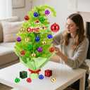 Realspring 2 ft Whimsical Tabletop Christmas Tree Small Bendable Artificial Lime Green Christmas Tree Decor with 21 Balls & Light & Hanging Ornaments Elf Xmas Holiday Decor for Home Office Fireplace