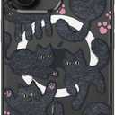 MOSNOVO Magnetic Case for iPhone 16, 10ft Military-Grade Protection, Compatible with Magsafe, Shockproof Phone Case for iPhone 16 - Black Fluffy Cat - Clear Black