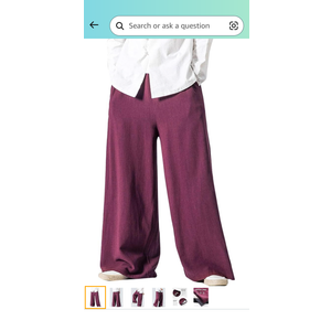 Flygo Mens Linen Pants Casual Wide Leg Baggy Pants Summer Cotton Elastic Waist Yoga Beach Palazzo Trousers, XXL