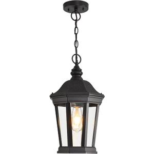 Large Outdoor Pendant Light Fixtures, 17.9" H Black Exterior Hanging Lantern Lights, Height Adjustable Outside Chandeliers with Clear Glass for Porch, Farmhouse, House