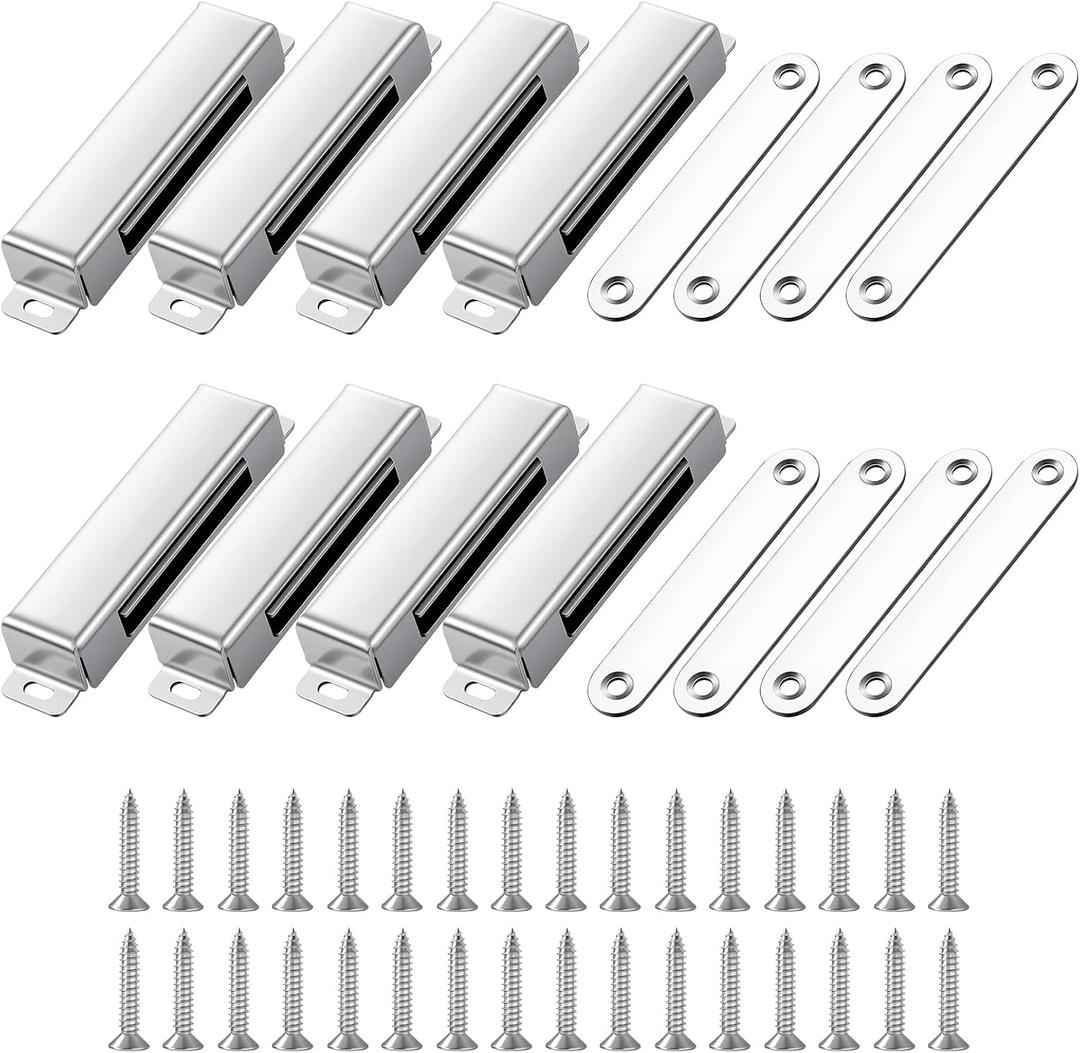 8 Pack Magnetic Door Catch – 150lb Heavy Duty Stainless Steel Cabinet Magnets for Secure Closure, Childproof Design – Ideal for Kitchen, Bathroom, Wardrobe, Closet (3.79”, Silver)