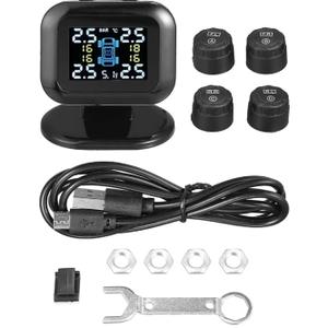 X AUTOHAUX Tire Pressure Monitoring System TPMS USB Charger Monitor 5 Alarm Modes LCD Color Display with 4 External Sensors Temperature Pressure Universal for Car RV Trailer