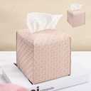 HOMOTEK 2 Pack Tissue Box Cover, Square PU Leather Tissue Holder, Decorative Facial Tissue Cube Paper Organizer Dispenser for Bathroom, Night Stands, Desk, Car 5X5X5'' - Rattan Weave,Macaron Pink