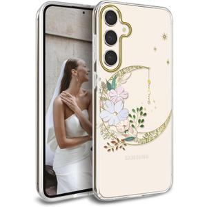 for Galaxy S24 Plus Case Clear Glitter Plating Design Slim Protective Shockproof TPU Hard Back Cover Phone Case for Samsung Galaxy S24 Plus 5G 6.7 inch 2024 Gold Moon