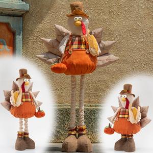 unanscre 22.5-36.5 Standing Thanksgiving Turkey Plush Decoration - Large Turkey Gnome w/Retractable Spring Legs Stuffed Doll Handmade for Autumn Harvest Ornaments, Home Farmhouse Fall Decor