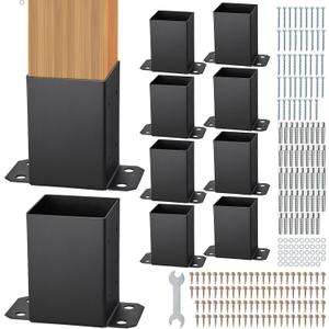 VEVOR 4x4 Post Base 10 Pcs, Inner Size 3.6"x3.6" Post Base Brackets, Heavy Duty Powder-Coated Post Anchor Matte Black Wood Post Brackets for Pavilion Deck Railing Support Deck Base Plate