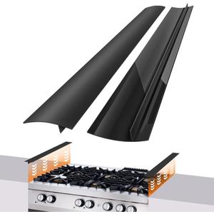 FLSEPAMB Silicone Stove Gap Covers, 2 Pack Heat Resistant Oven Gap Filler Seals Gaps with Anti-Slip Mirror Base, Stain Resistant Stove Counter Gap Cover Silicone Strips Between Stovetop and Counter (Black)