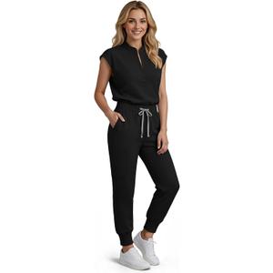 Scrubs for Women Set, Medical Women Scrubs-Stand-Up Collar Scrub Top & Jogger Scrub Pants with 8 Pockets (S)