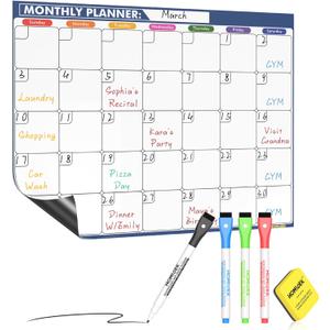 HOMiDEK Magnetic Dry Erase Calendar for Refrigerator: Fridge Whiteboard Calendar Magnet Monthly Planner Family Planning Board with Dry Erase Markers & Eraser - 14 x 11 Inches