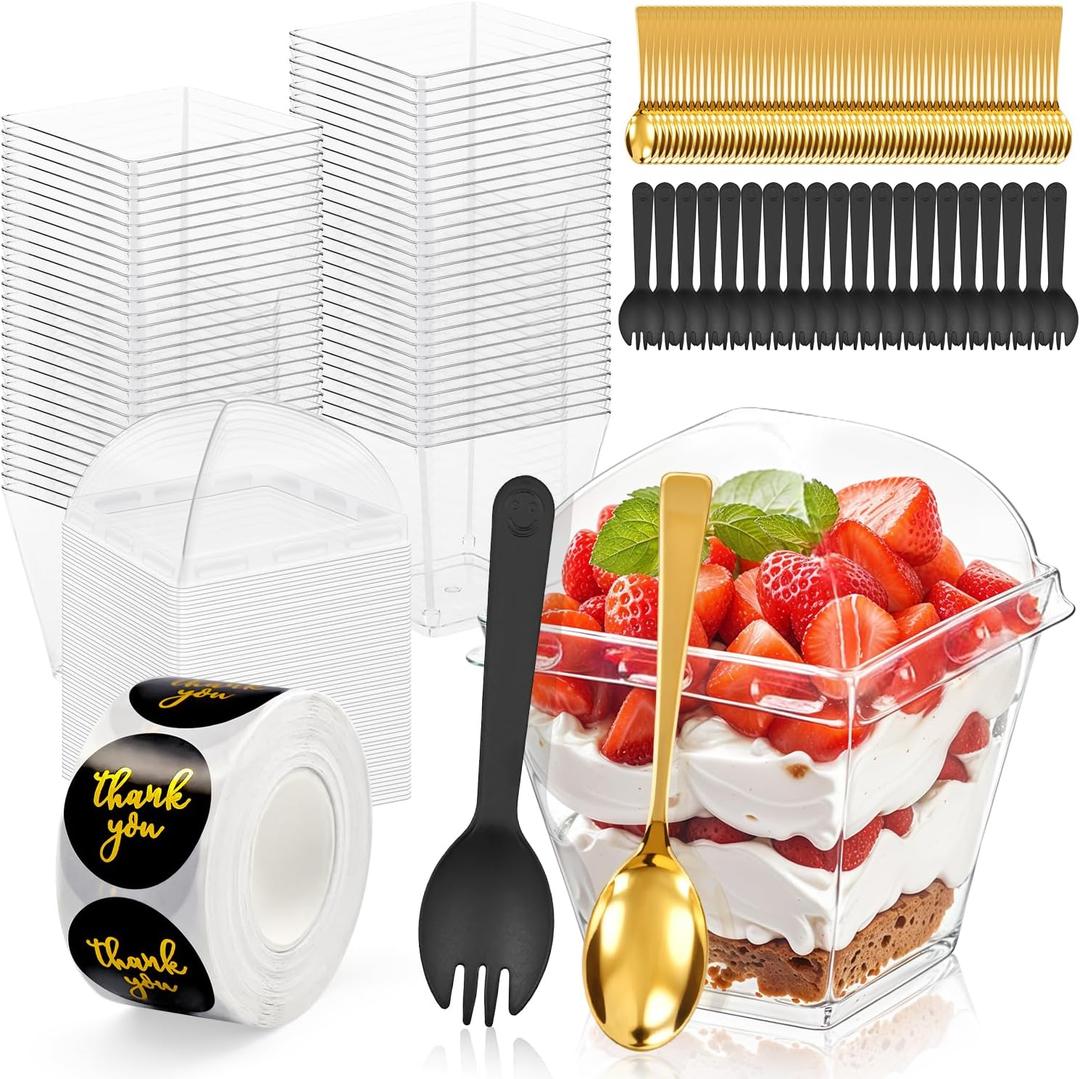200 Pcs 3oz Mini Dessert Cups with Lids, Spoons & Bonus Forks Clear Plastic Parfait Cup for Mousse, Pudding, Yogurt, Jello Disposable or Reusable Snack Cups