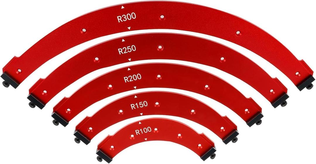 Woodworking Round Corner Radius Templates, 5Pcs Aluminium Alloy Router Corner Jig Set Includes R100 R150 R200 R250 R300, Radius Jig Router Template for Woodworking Cabinet Wardrobe