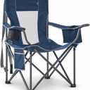 Oversized Camping Chairs Heavy Duty Outdoor Chair Support 400 Lbs, Blue | Folding Lawn Chairs with Cup Holders, Side Pocket & Cooler Bag, Portable Camp Chair for Outside, Tailgating, Sports, Single Pack