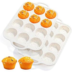 Fimary Silicone Muffin Pans for Baking 2 Pack, 2.8 Inch with Metal Reinforced Frame, Regular Size Nonstick Silicone Cupcake Pan 12 Cups for Baking Homemade Muffins, Cupcakes, Dishwasher Safe BPA Free
