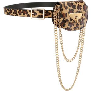 Women Fanny Waist Bag PU Leather Belt Bag for Women Fanny Pack Mini Belt Bag Crossbody Waist Purse Y2K Chain Bag Detachable (Leopard)