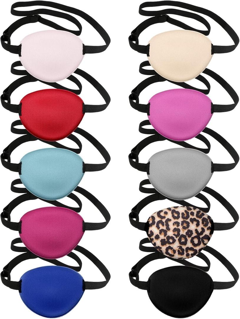 SATINIOR 10 Pieces Eye Patches Medical Adjustable Amblyopia Lazy Single Eye Patch Halloween for Left or Right Pink Black Eyes Silk Soft Single Pirate Costume for Adults Women Kids Girls Men, 10 Colors