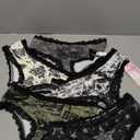 WDIRARA Women's 5 Pack Set Goth Graphic Print Mesh Sheer Lace Trim Mid Rise Underwear Briefs Multicolor Black Medium