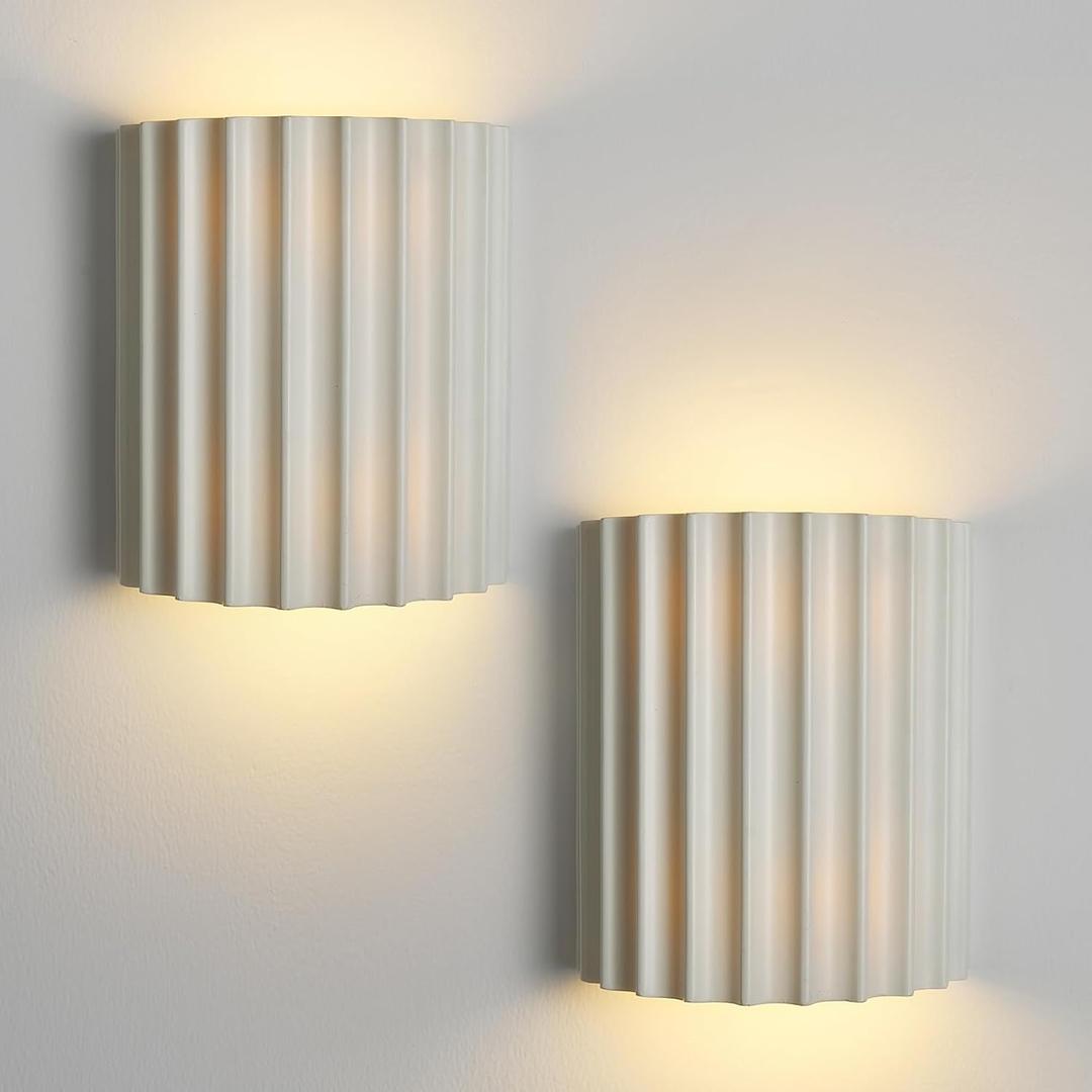 Fetason White Resin Modern LED Wall Sconces Wall Lighting Set of 2, Indoor Hardwired Wall Light Fixtures Up and Down Wall Mount Light Lamp for Living Room Bedroom Bedside Hallway with G9 Bulb