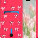 Jusy Compatible with iPhone XR Case with Card Holder, Cute Bow Design with Card Holder Phone Cover for Women Girls, Soft Silicone Protective Wallet Case - Hot Pink