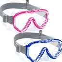 Vvinca Kids-Goggles with Nose Cover, Diving Mask Elastic Fabric Strap Anti Fog Anti Shattered Lens for Kids Swim Goggles 3-14 (03-navy Blue & Purple Pink)