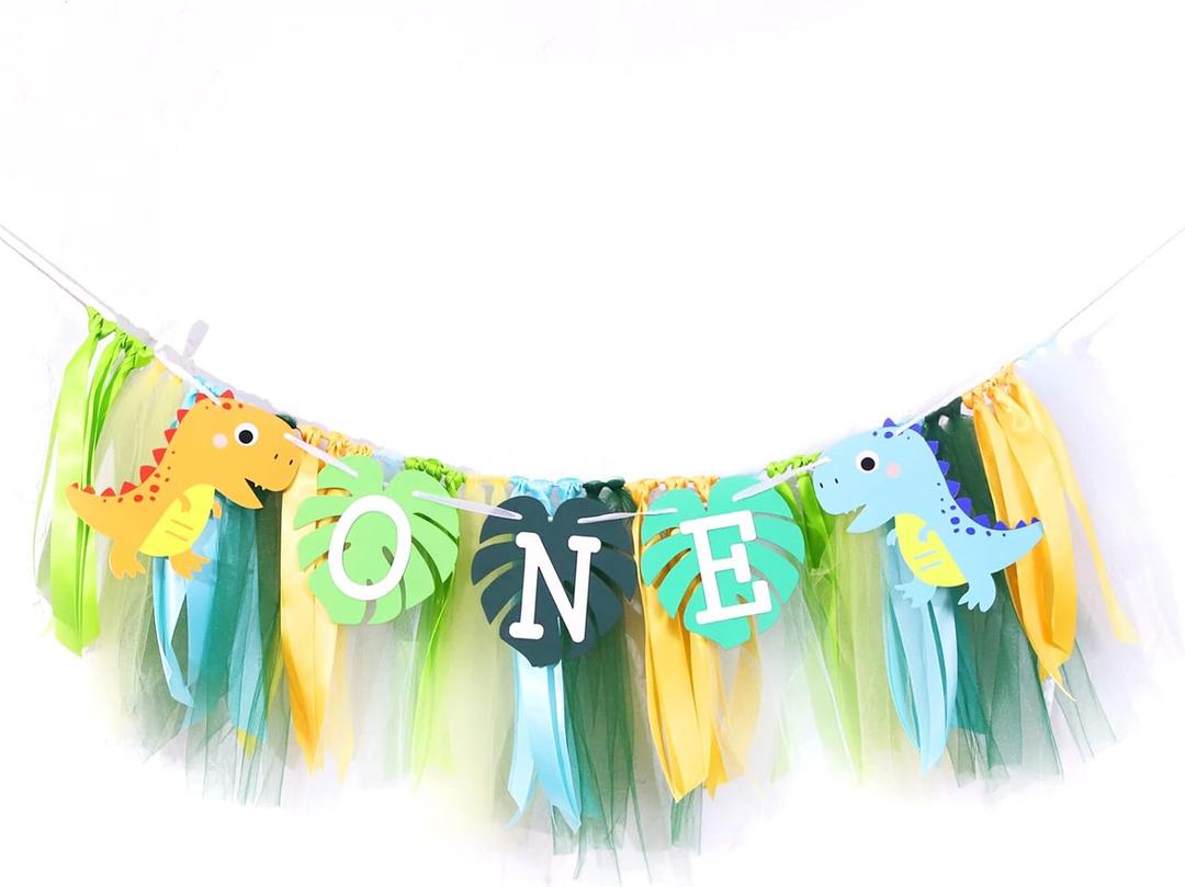 Dinosaurs One Birthday High Chair Banner  Dinosaurs TuTu First Bday Party Decorations, 1st High Chair Decor, Boy First Birthday Banner, Smash Cake Photo Prop