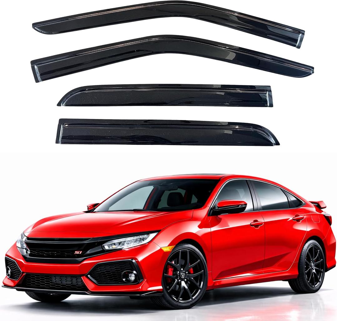 KPY Rain Guards Fit for 2016-2021 Honda Civic, Out-Channel Window Visors Vent Wind Deflectors 4PC, Car Accessories for 16-21 Civic (Sedan Only)