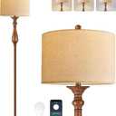 ILLMTW Wood Floor Lamp for Living Room,Bedroom,Vintage Mid Century Modern Standing Lamp with Remote Dimmable,Boho Gold Tall Lamp Fabric Lamp Shade Floor Lights Bohemian Tiffany Style