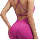 SUUKSESS Women Strappy Romper Seamless Jumpsuit Tummy Control Padded Sports Bra (Pink, M)