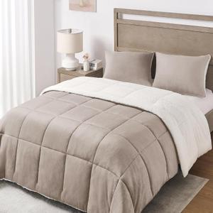 Basic Beyond Twin Comforter Set - Micromink Fleece Sherpa Comforter for Twin Bed, Soft and Warm Twin Bedding Comforter Set for Girls and Boys in Winter, Sand, 64"x88"