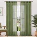 LAMIT Sage Green Sheer Linen Curtains 84 Inch Length for Living Room, Light Filtering Spring Decor Panels Back Tab and Rod Pocket Boho Drapes for Bedroom/Sliding Glass Door, 2 Panels, 52 x 84 Inch