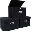 Amazon.com - STOREONE Fabric Storage Cube Bins Foldable Organizer Container Collapsible Basket with Lids and Metal Handles, for Home, Bedroom, Closet (Black, 3 Pcs)