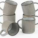 Famiware Coffee Mug Set for 6, Star 12 oz Catering Mugs Cup Set with Handle for Coffee, Tea, Cocoa, Milk - Ceramic Stoneware Drinkware Set, Smoky Blue