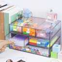 3 Tier Stackable Desk Organizer with 6 Drawers, YOCOMEY Plastic Desktop Storage Box Drawers, Detachable Makeup Storage Office Stationery Supplies Organizer for Office School(Clear)