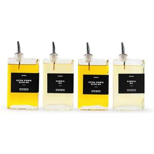 Molimoli Olive Oil Dispenser Bottle for Kitchen, Automatic Pourer, Glass Dispenser for Kitchen, Olive Oil Cruet, | Set of 4 - Black