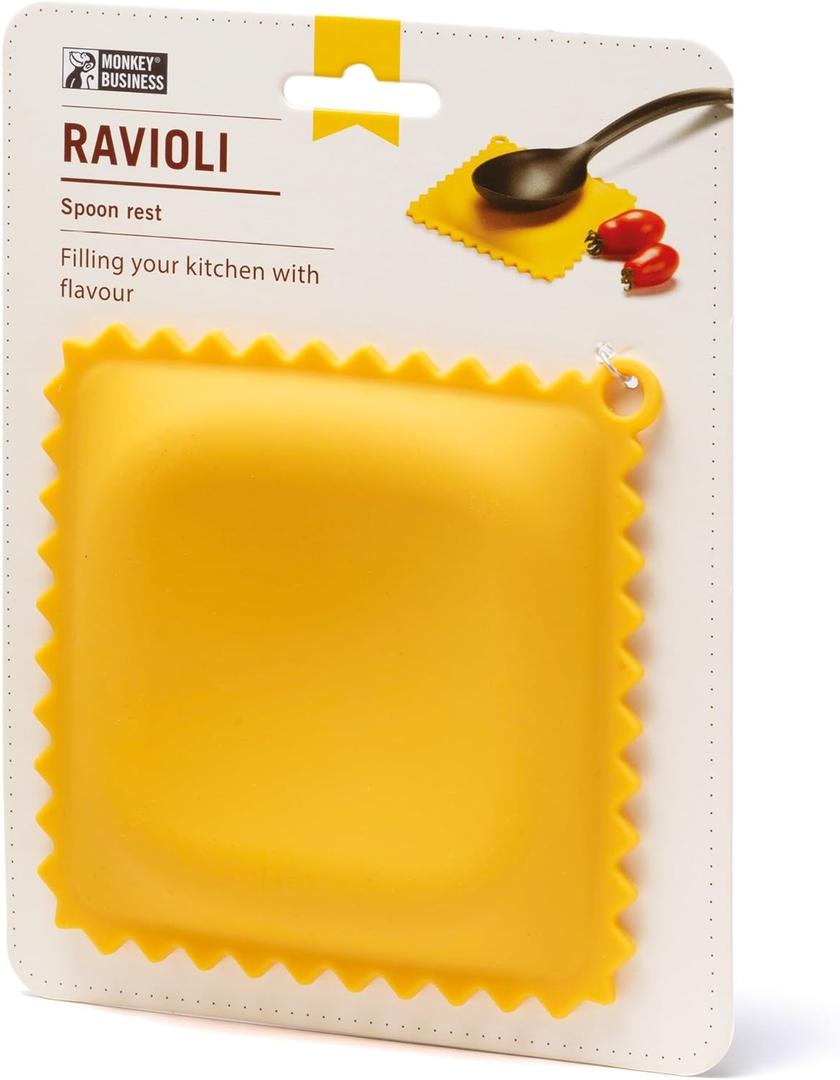The Original Ravioli-Shaped Spoon Rest | Spoon Rest for Kitchen Counter | Cool and Cute Kitchen Accessories | from a Collection of Different Pasta-Shaped Unique Kitchen Gadgets | by Monkey Business (Yellow)